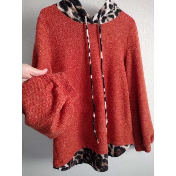 Women's Animal Print Hoodie Sweaters Casual Knit Pachwork Size M Orange Brown - Picture 6 of 9